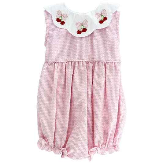 Bailey Boys Baby Girls Pink Gingham Cherry Bubble - Scallop Collar by Bailey Boys
