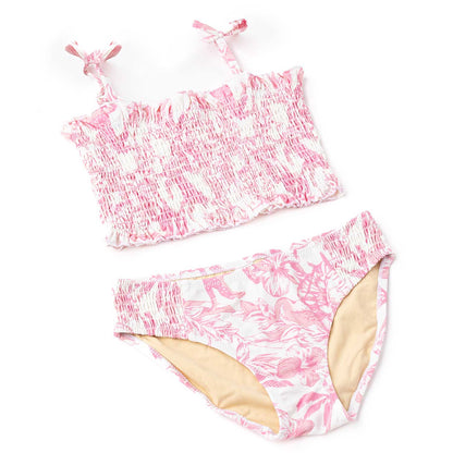 Shade Critters Girls Two Piece Swimsuit with Ties - Smocked - Pink Paradise by Shade Critters