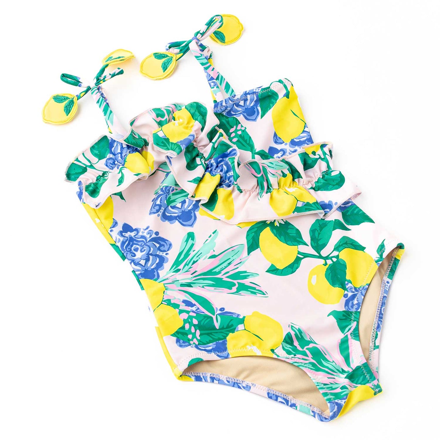 Shade Critters Girls Ruﬄe One Piece Bathing Suit - Santorini Lemon Citrus by Shade Critters