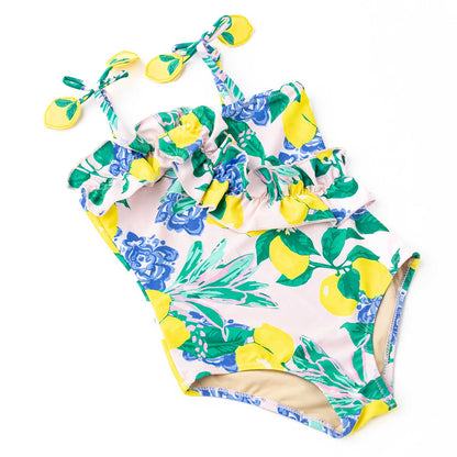 Shade Critters Girls Ruﬄe One Piece Bathing Suit - Santorini Lemon Citrus by Shade Critters