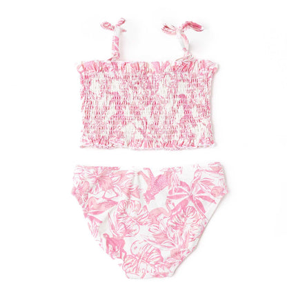 Shade Critters Girls Two Piece Swimsuit with Ties - Smocked - Pink Paradise by Shade Critters