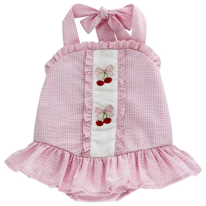 Bailey Boys Girls Pink Gingham Cherry Ruffle Swimsuit by Bailey Boys