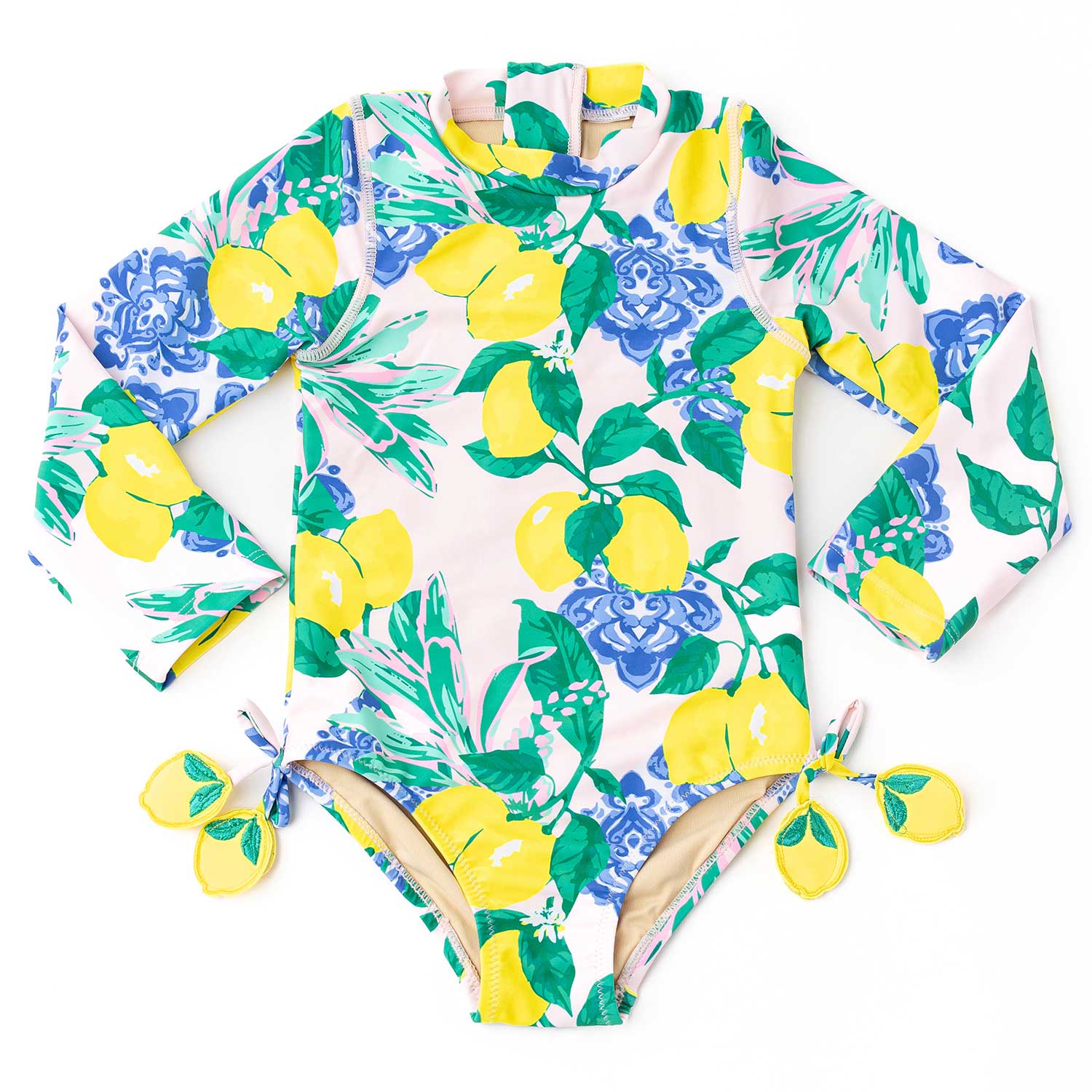 Shade Critters Girls Long Sleeved Rash Guard Swimsuit - Santorini Lemons Citrus