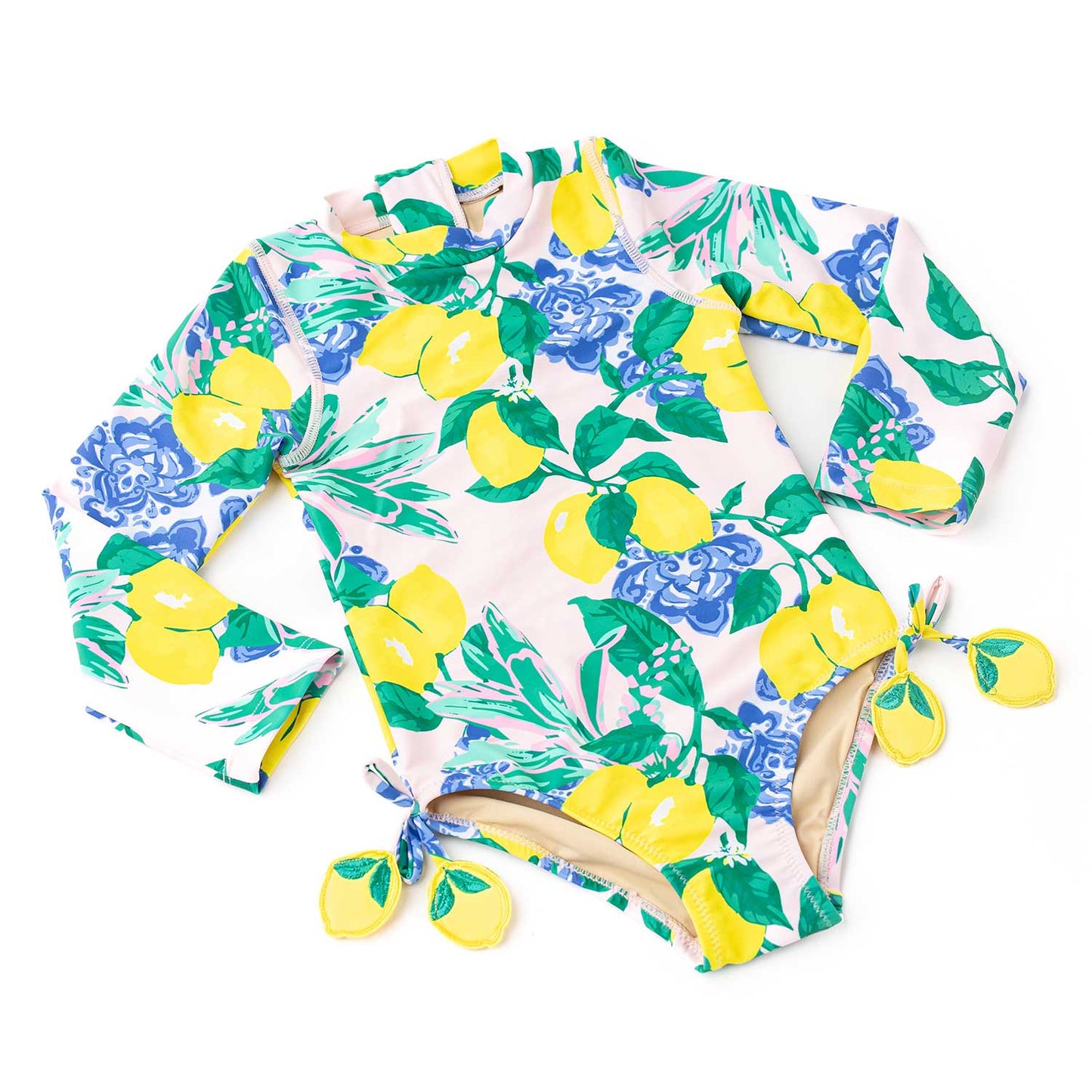 Shade Critters Girls Long Sleeved Rash Guard Swimsuit - Santorini Lemons Citrus by Shade Critters