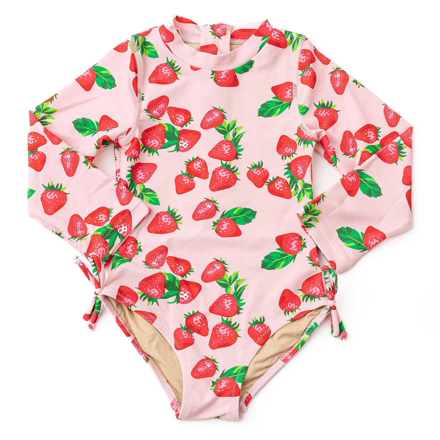 Shade Critters Girls Long Sleeved Rash Guard Bathing Suit - Pink Strawberry Bliss