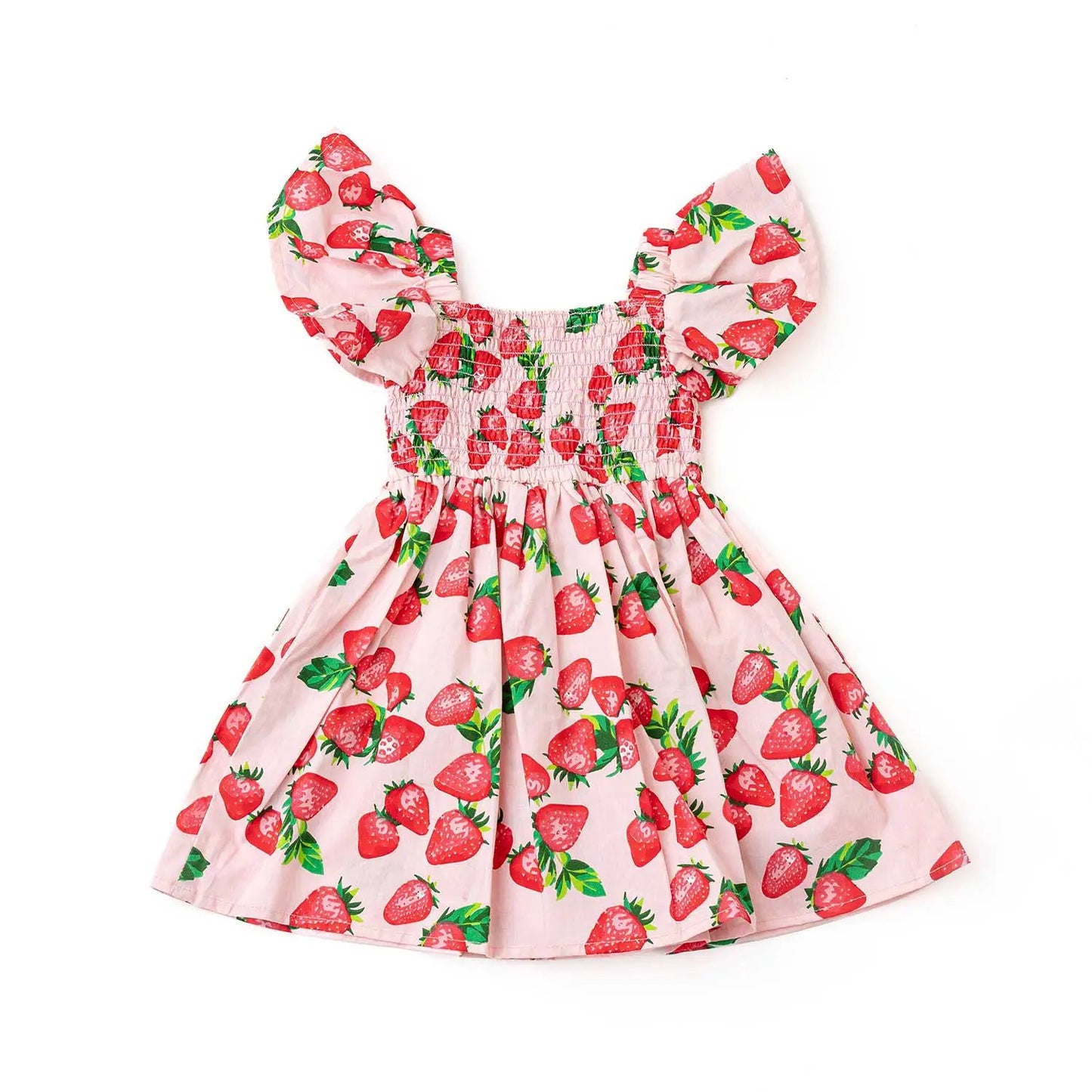 Shade Crittres Girls Smocked Sun Dress - Pink & Red Strawberry Bliss