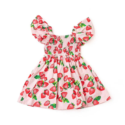 Shade Crittres Girls Smocked Sun Dress - Pink & Red Strawberry Bliss