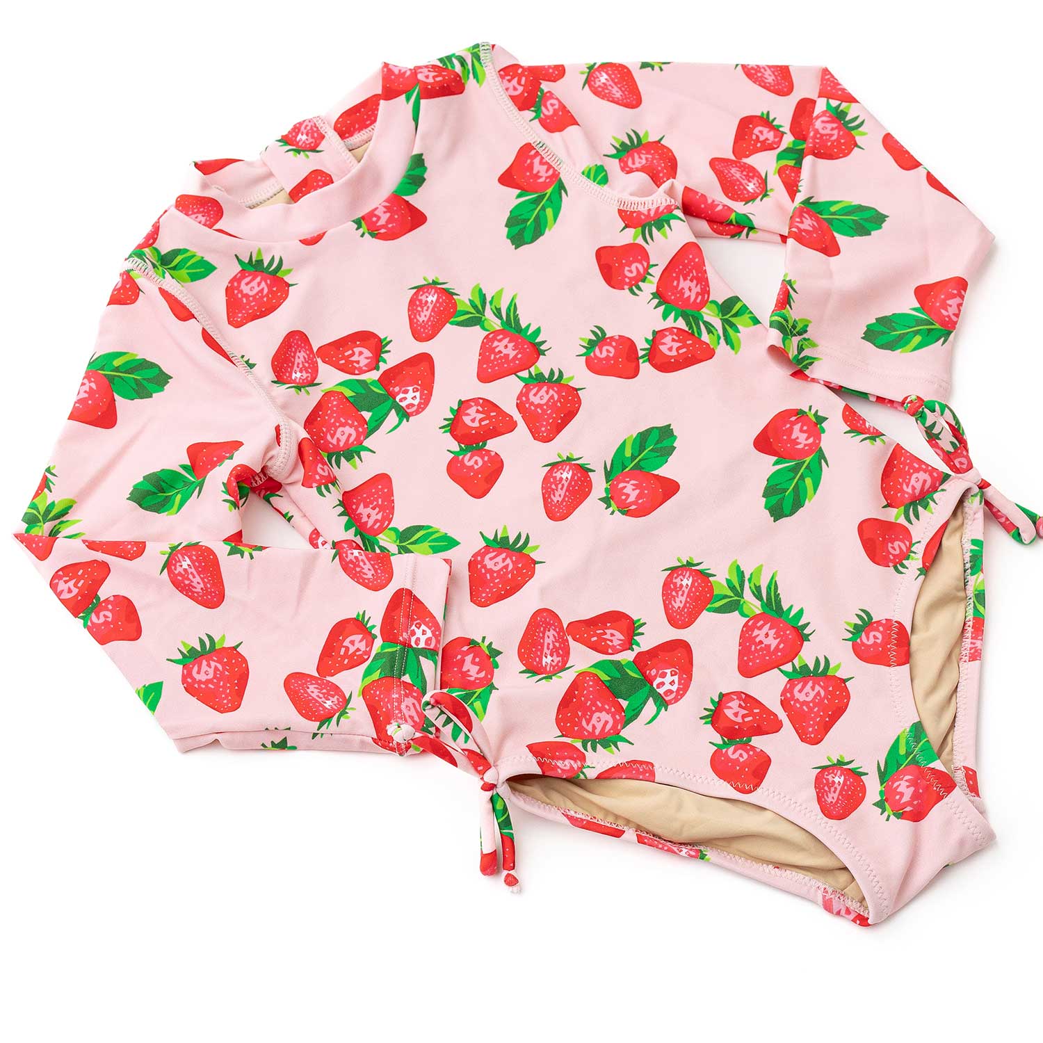 Shade Critters Girls Long Sleeved Rash Guard Bathing Suit - Pink Strawberry Bliss