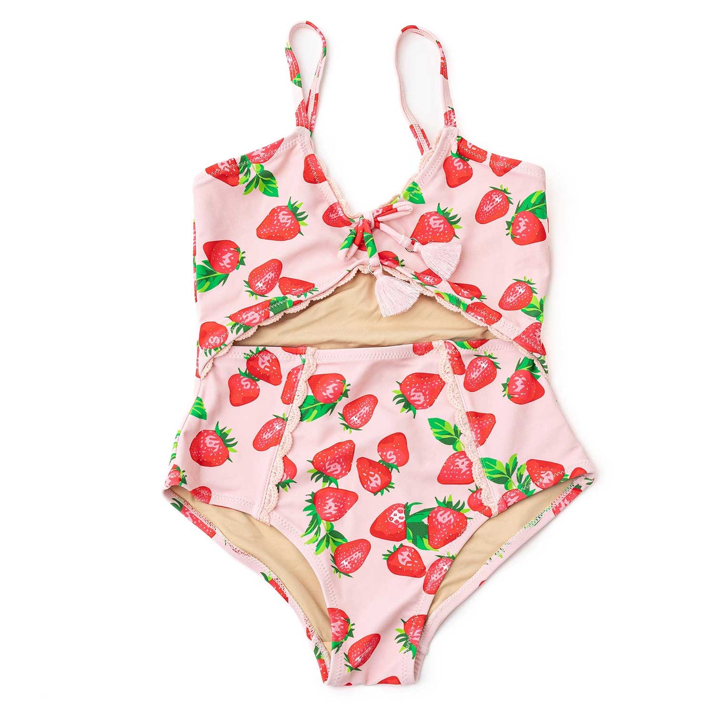 Shade Critters Girls Crochet Trim Monokini Swimsuit - Pink Strawberry Bliss by Shade Critters