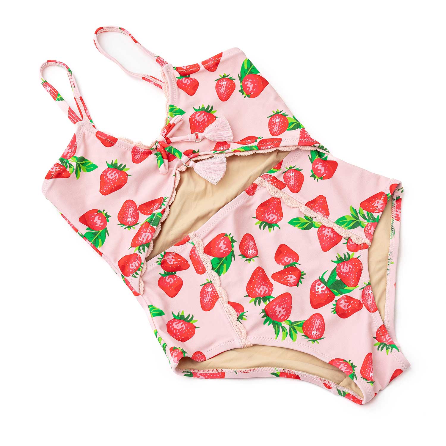 Shade Critters Girls Crochet Trim Monokini Swimsuit - Pink Strawberry Bliss
