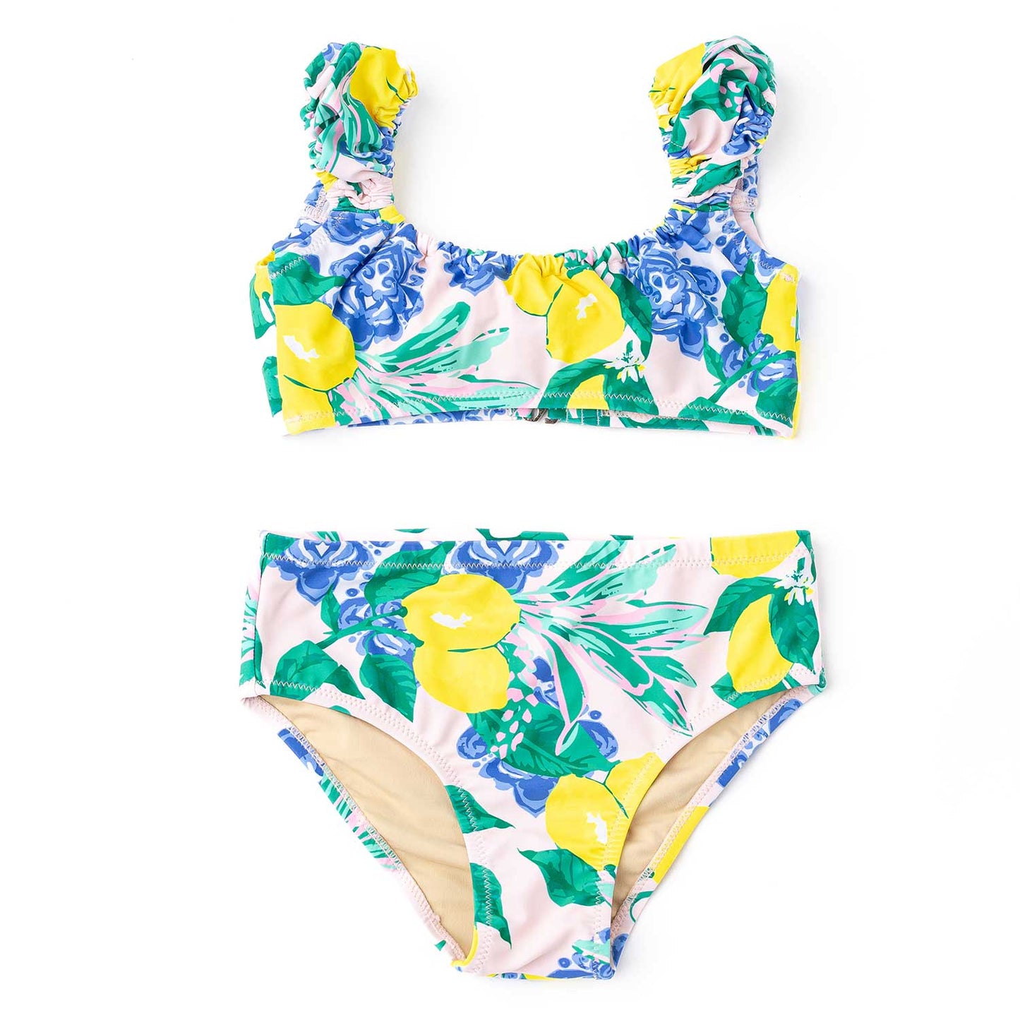 Shade Critters Girls Two Piece Bathing Suit - Cap Sleeves - Santorini Lemons Citrus by Shade Critters