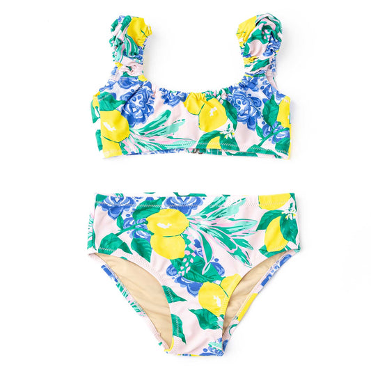 Shade Critters Girls Two Piece Bathing Suit - Cap Sleeves - Santorini Lemons Citrus by Shade Critters