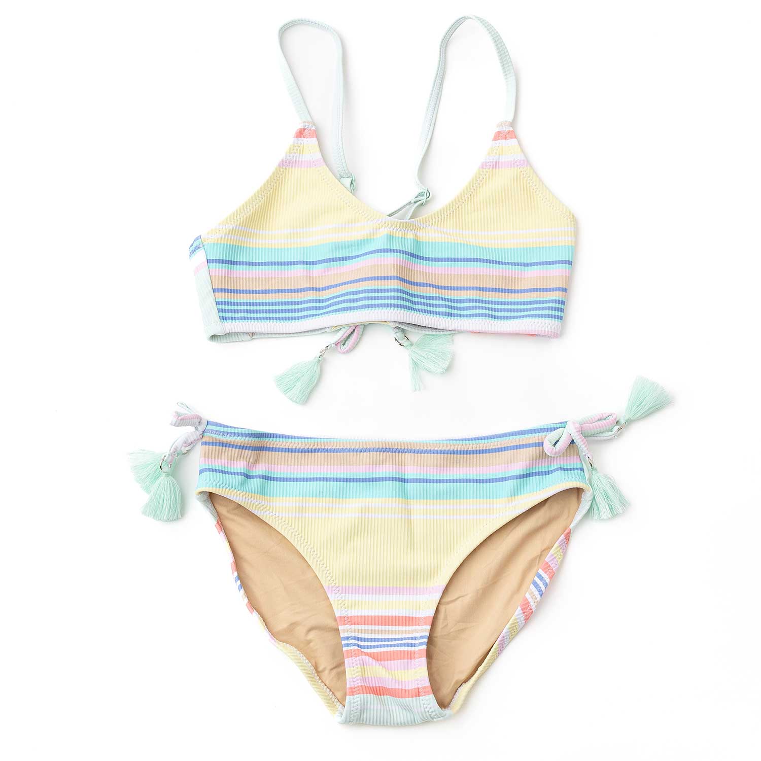 Shade Critters Girls Bikini Swimsuit - Ribbed Tie Back - Surfer Stripes
