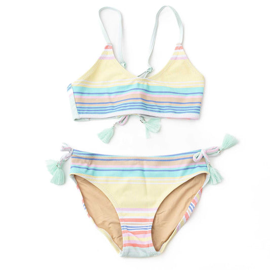 Shade Critters Girls Bikini Swimsuit - Ribbed Tie Back - Surfer Stripes by Shade Critters