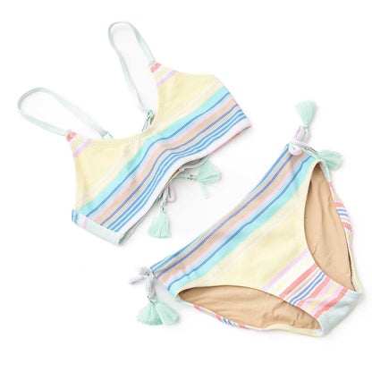 Shade Critters Girls Bikini Swimsuit - Ribbed Tie Back - Surfer Stripes by Shade Critters