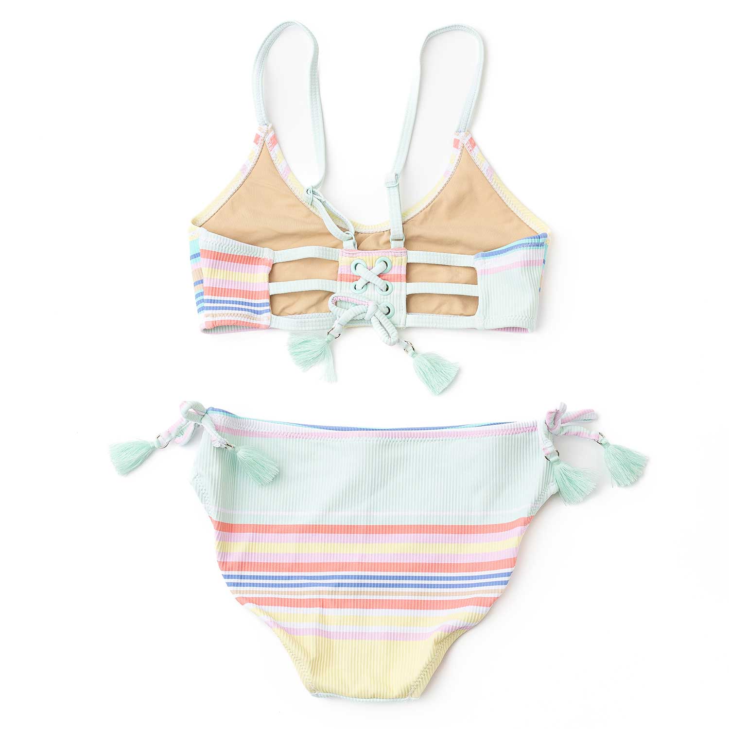 Shade Critters Girls Bikini Swimsuit - Ribbed Tie Back - Surfer Stripes