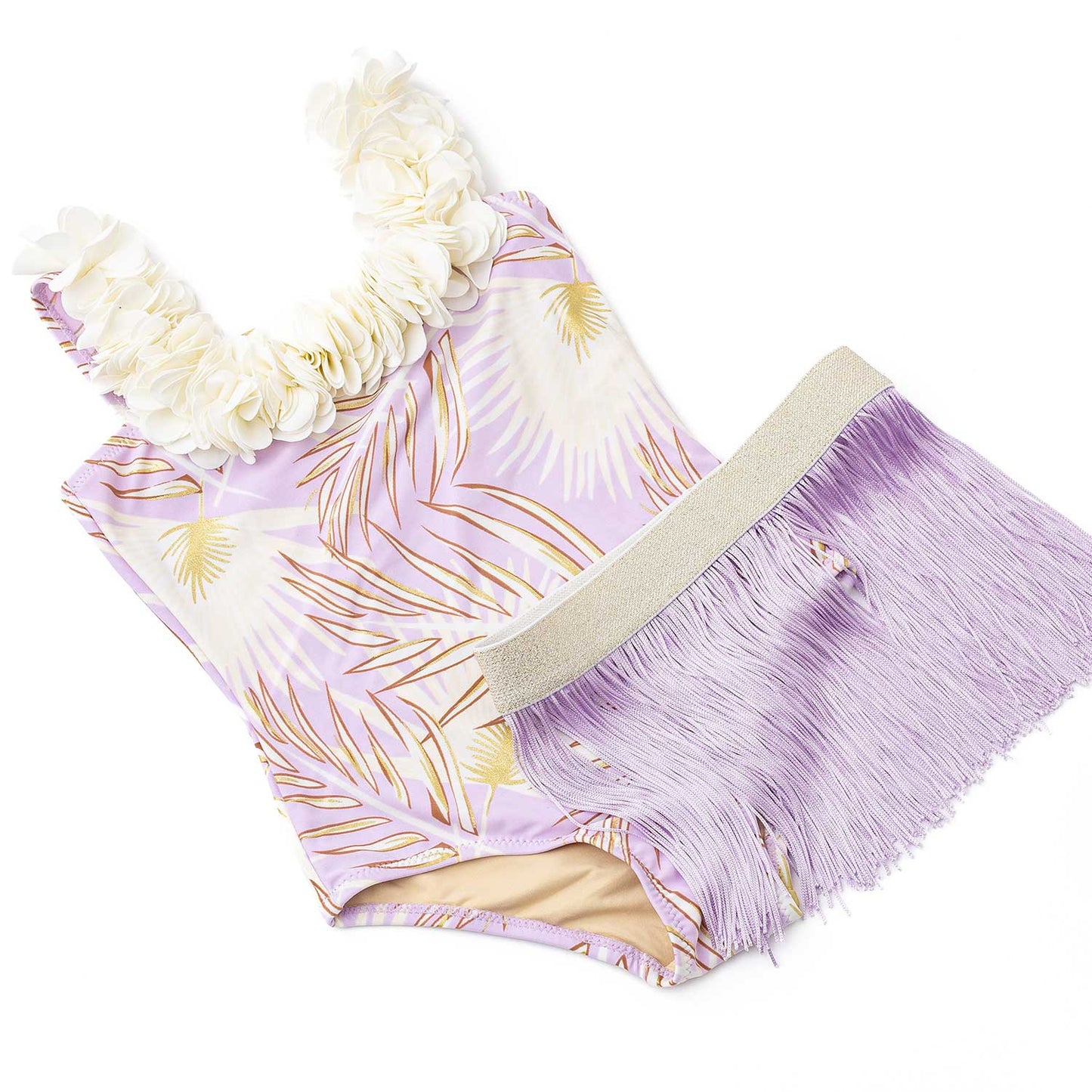 Shade Critters Girls One Piece Bathing Suit & Fringe Skirt - Metallic Hula - Purple by Shade Critters