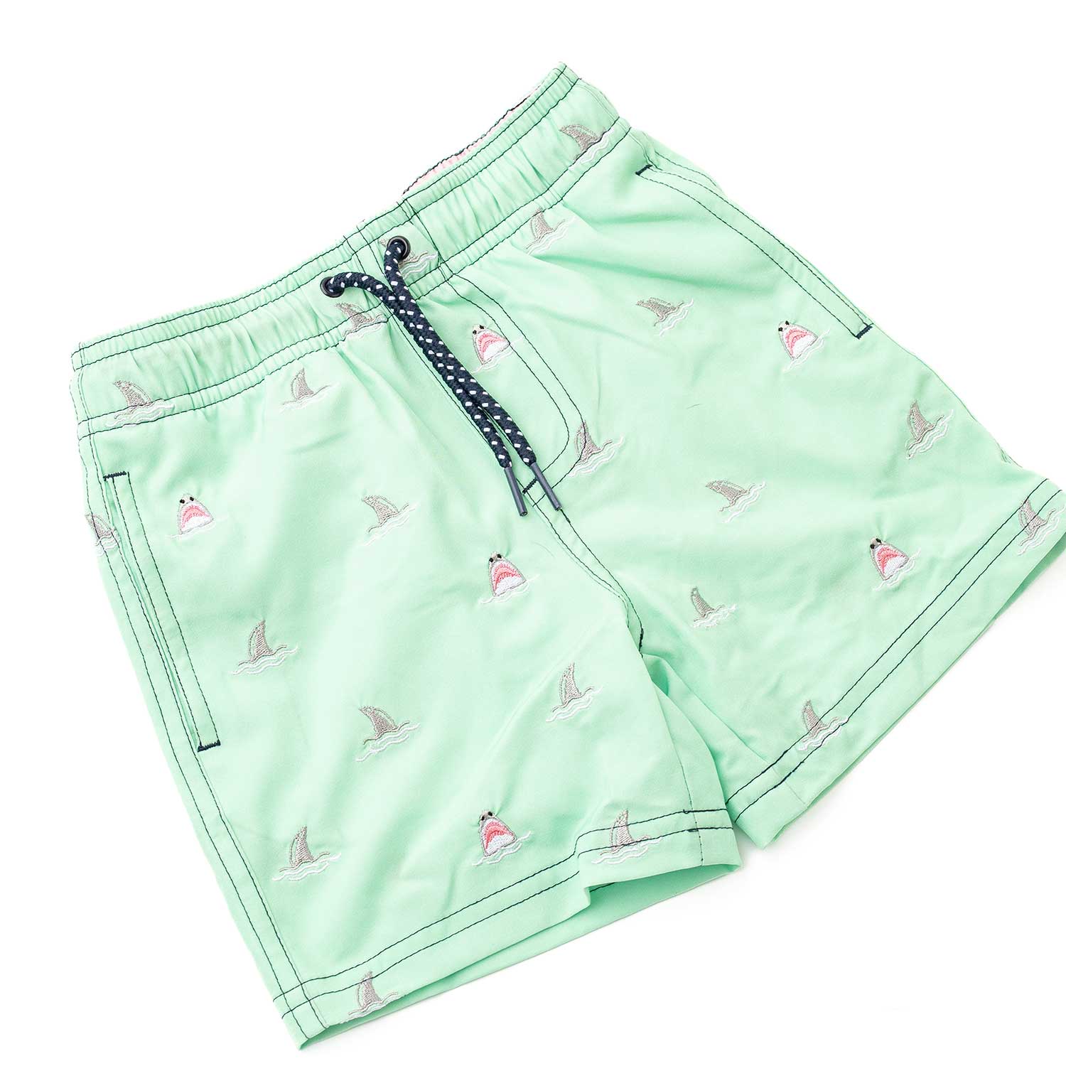 Shade Critters Boys H2O & Embroidered Swim Trunks - Mint Green Sharks