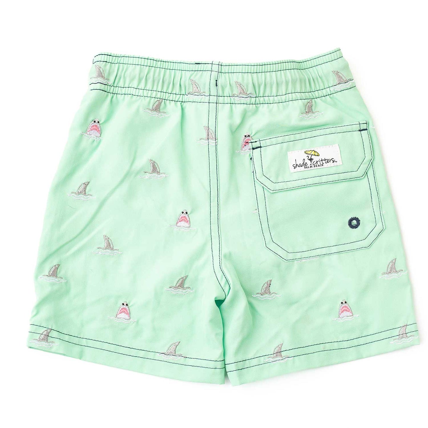 Shade Critters Boys H2O & Embroidered Swim Trunks - Mint Green Sharks by Shade Critters