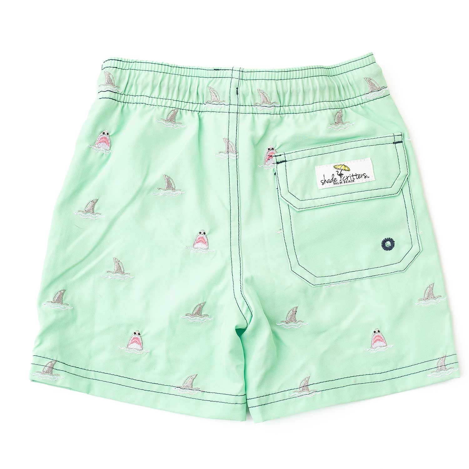 Shade Critters Boys H2O & Embroidered Swim Trunks - Mint Green Sharks