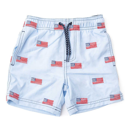 Shade Critters Boys Swim Trunks - H2O & Embroidered - Americana Flags Icons by Shade Critters