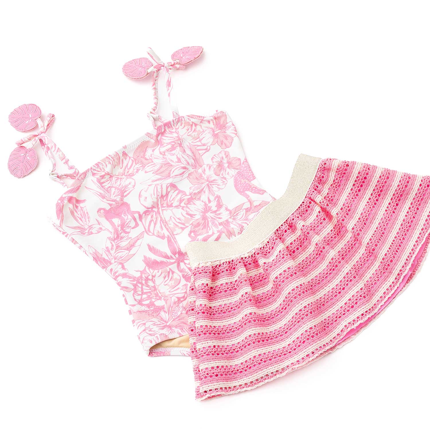 Shade Critters Girls One Piece Swimsuit & Crochet Skirt - Pink Paradise