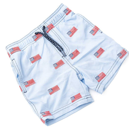 Shade Critters Boys Swim Trunks - H2O & Embroidered - Americana Flags Icons by Shade Critters