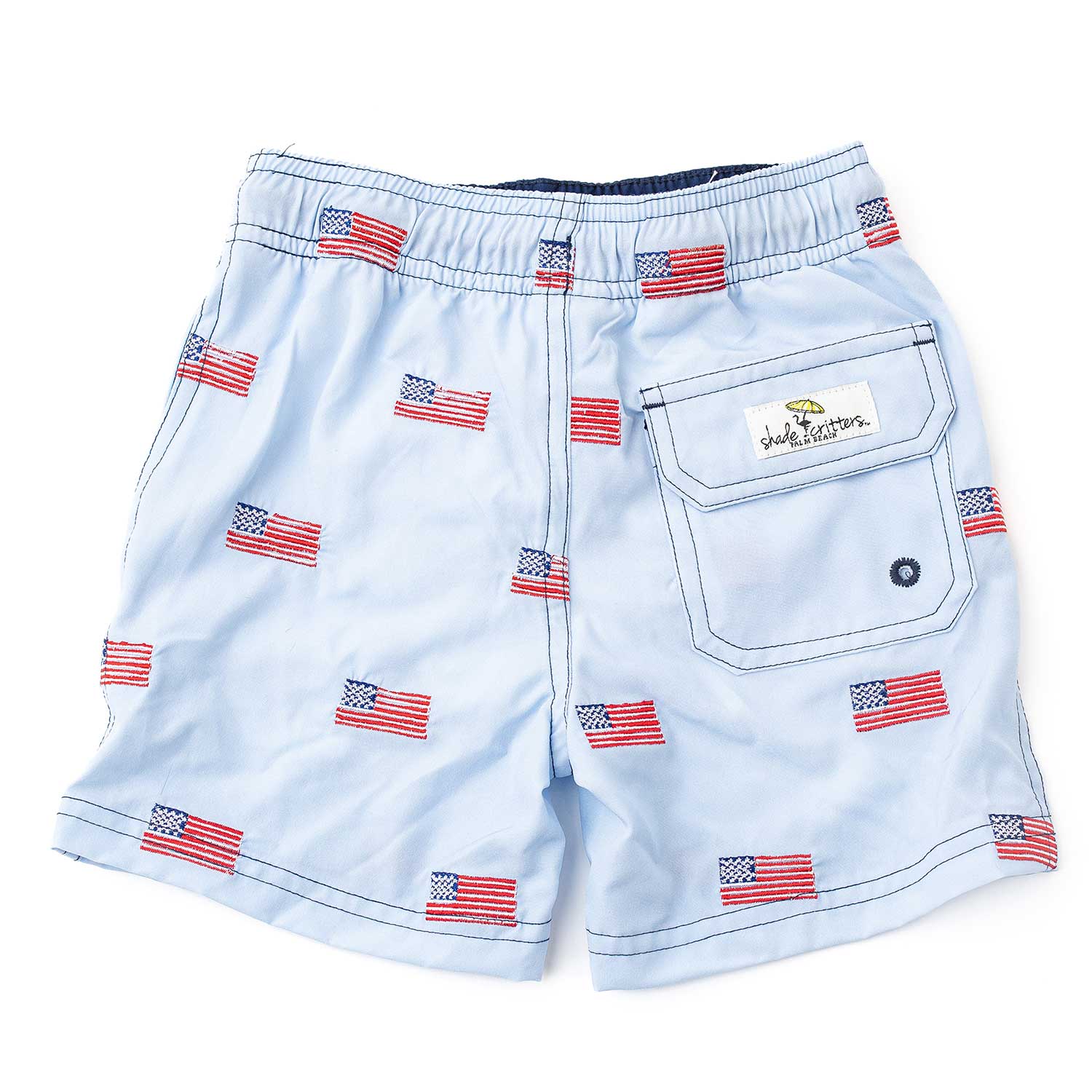 Shade Critters Boys Swim Trunks - H2O & Embroidered - Americana Flags Icons