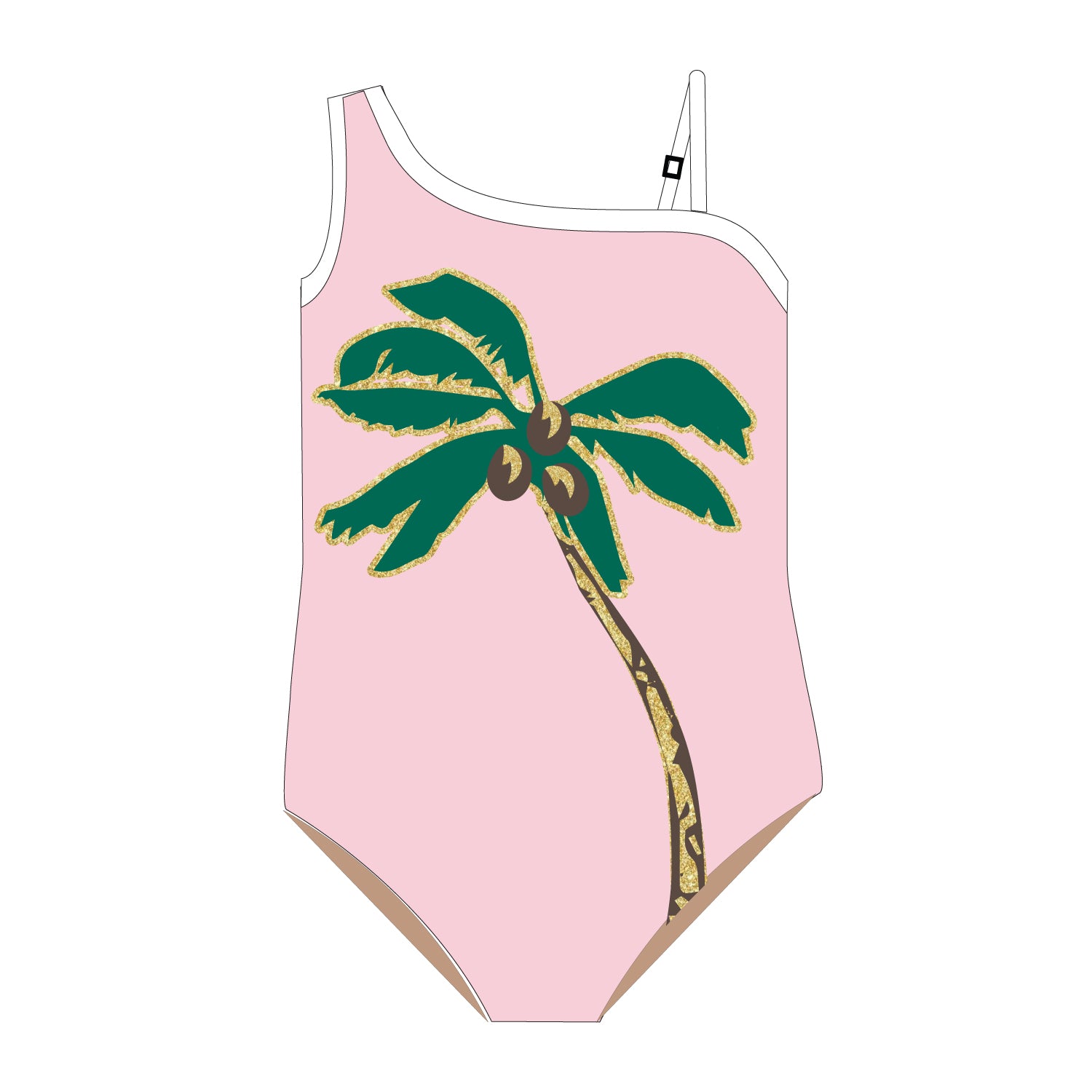 Shade Critters Girls One Shoulder Pink Swimsuit - Sequins - Coco Palm Tree