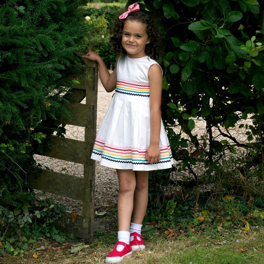 Rachel Riley Girls' Ric Rac Applique Dress - Little Kid, Big Kid - White