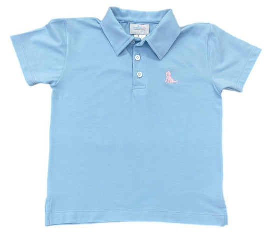 James & Lottie Boys Polo Shirt - Blue with Pink Puppy Dog