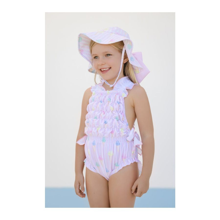 Sal & Pimenta Girls Pink Ice Creams Swimsuit - Smocked