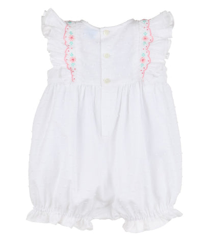 Luli & Me Baby Girls Dotted Swiss Smocked Bubble - White with Pink Trim