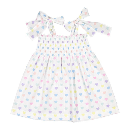 Sal & Pimenta Girls Dress - Pastel Funny Hearts - Smocked with Ties