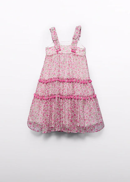 Abel & Lula Girls Bambula Midi Dress - Pom Poms - Fuchsia Pink