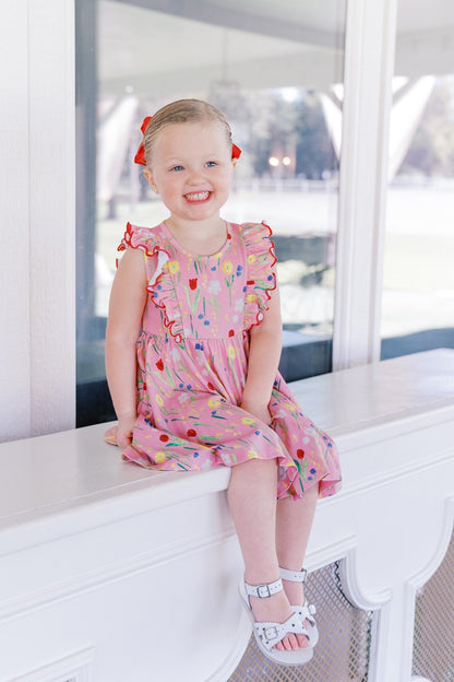 Proper Peony Pima Girls Pink Lola Floral Twirl Dress
