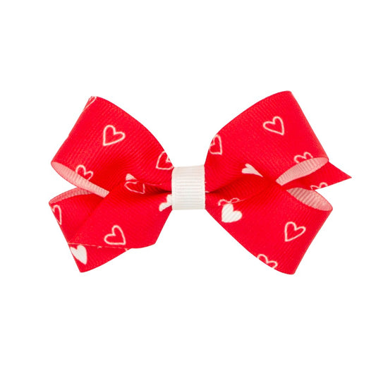 Wee Ones Girls Mini Size Red Valentine's Day Heart Print Hair Bow