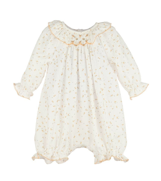 Luli & Me Baby Girls Tiny Yellow Floral Smocked Bubble