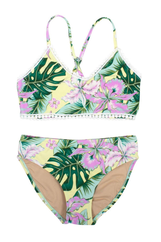 Shade Critters Girls Green / Lavender Tropical Oasis Floral Bikini Bathing Suit