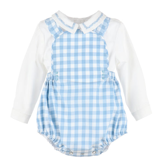 Sophie & Lucas Baby Boys Blueberry Blue Check Romper & Shirt - Vintage Elbow Patches