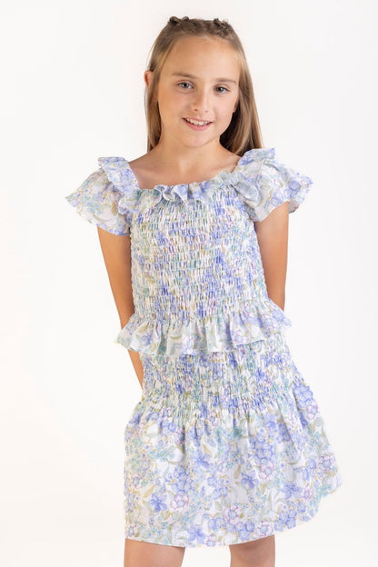 Luli & Me Gabby Girls Blue Floral Carla Shirred Skirt Set