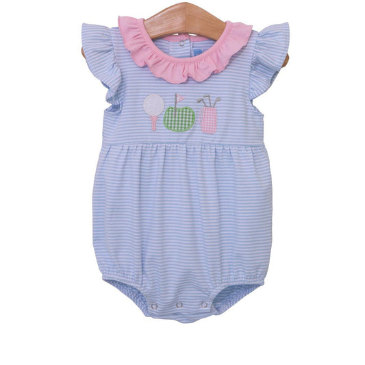 Trotter Street Kids Baby Girls Blue Stripe Bubble - Golf Theme