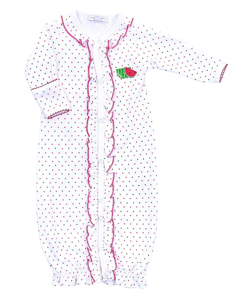 Magnolia Baby Girls Pink One in a Melon Watermelon Ruffle Converter Gown