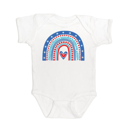 Sweet Wink Baby Girls White Onesie - USA Patriotic Rainbow
