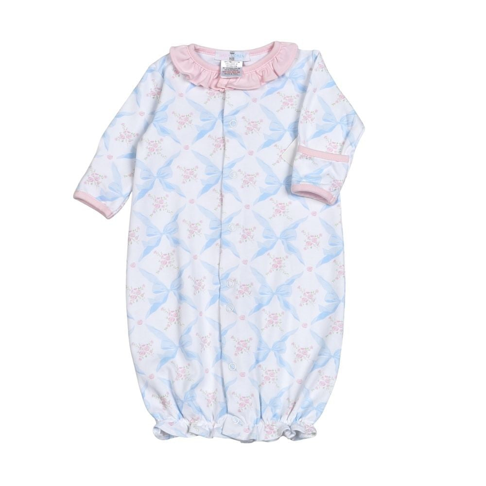 Baby Loren Baby Girls Blue Bows Converter Gown - Pink Ruffle