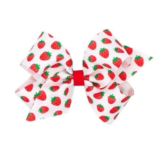 Wee Ones Girls Fruit Print Bow - Red Strawberries