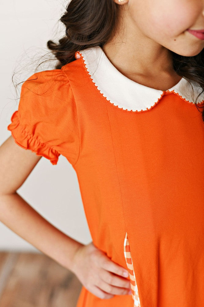 Swoon Baby Gingham Pleat Gameday Cheer Dress - Orange