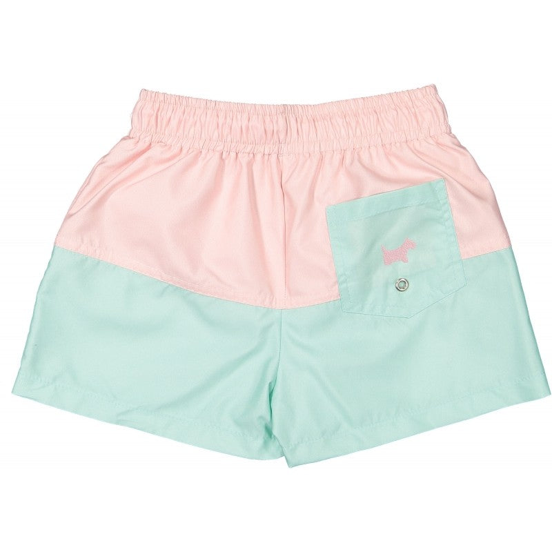 Sal & Pimenta Boys Swim Trunks - Colorblock - Pink Top & Aqua Bottom