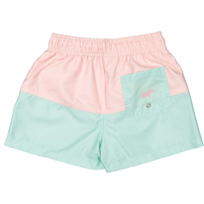 Sal & Pimenta Boys Swim Trunks - Colorblock - Pink Top & Aqua Bottom