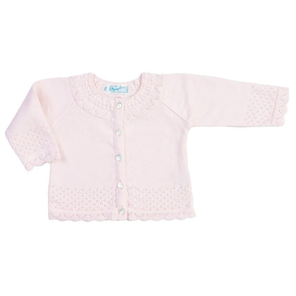 Feltman Brothers Baby / Toddler Girls Pointelle Ruffle Knit Cardigan Sweater - Pink